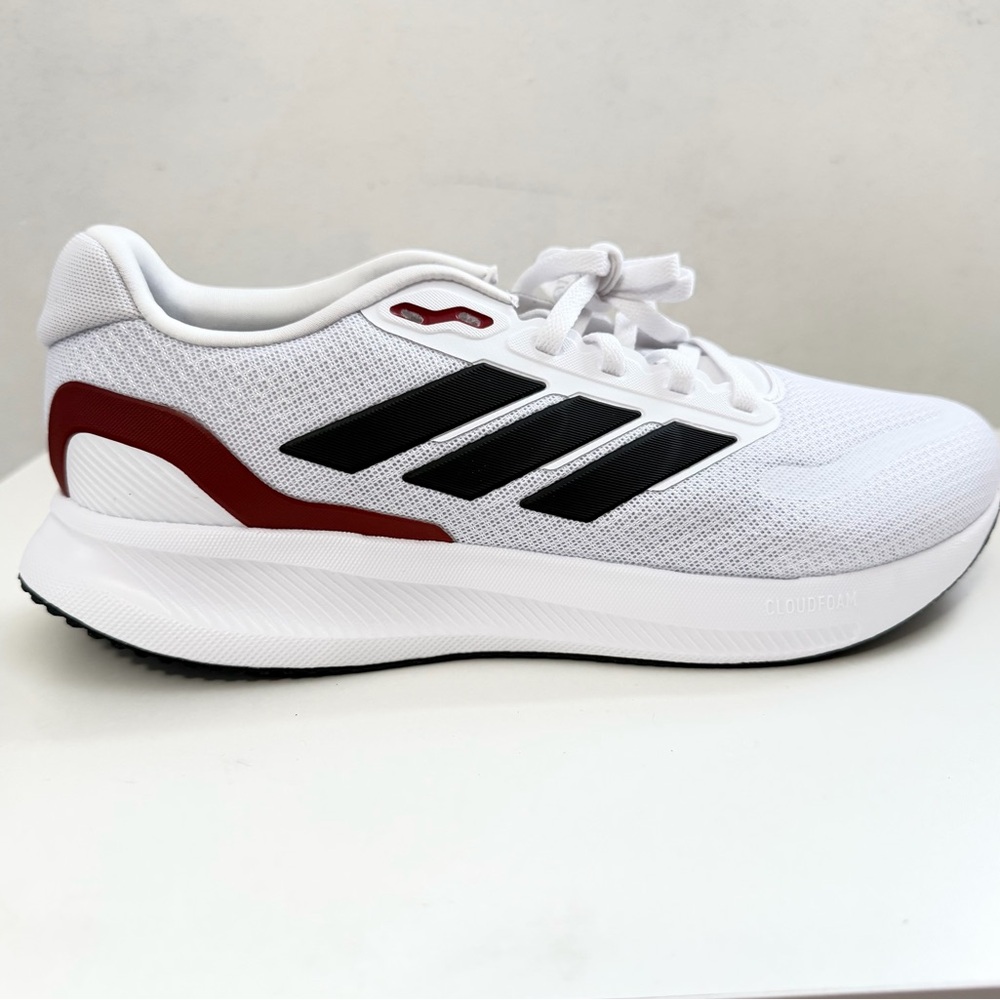 Adidas Cloudfoam Runfalcon 5 White and Black Sneakers with Red Accents